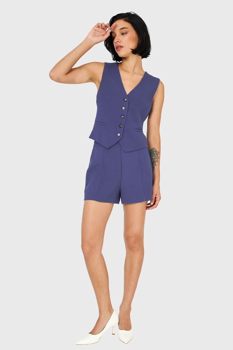 SHORT MUJER NICOPOLY AZUL ACERO BÁSICO TIRO ALTO - 2