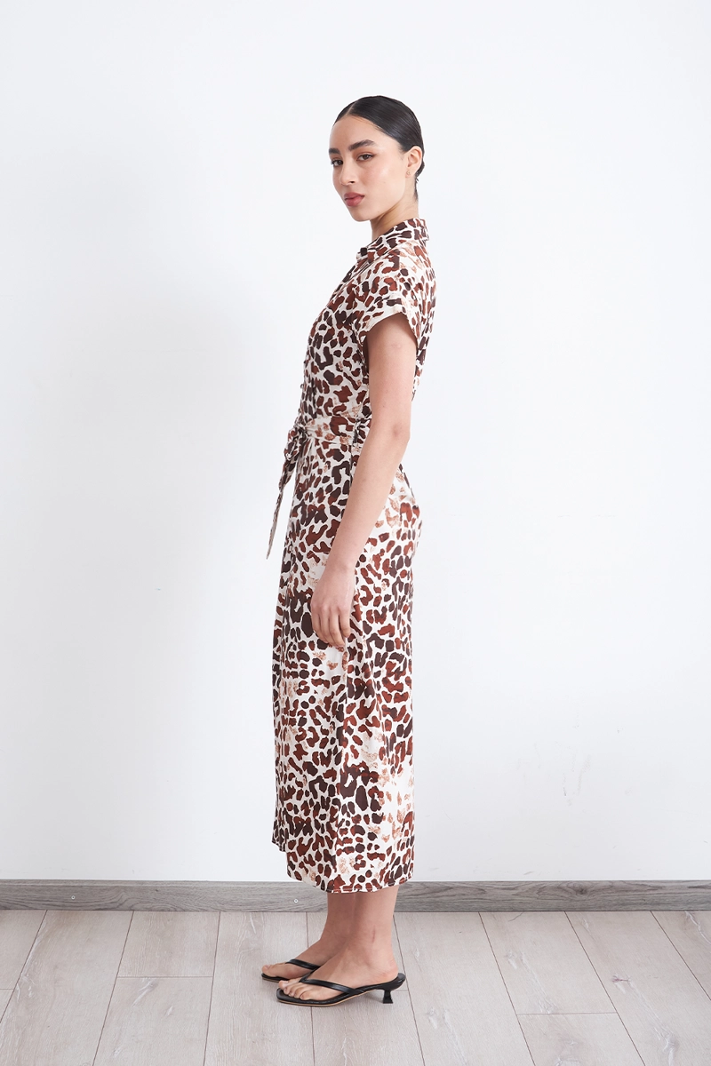 VESTIDO ALGODÓN MUJER NICOPOLY CAFÉ SAFARI CUELLO CAMISERO - 3