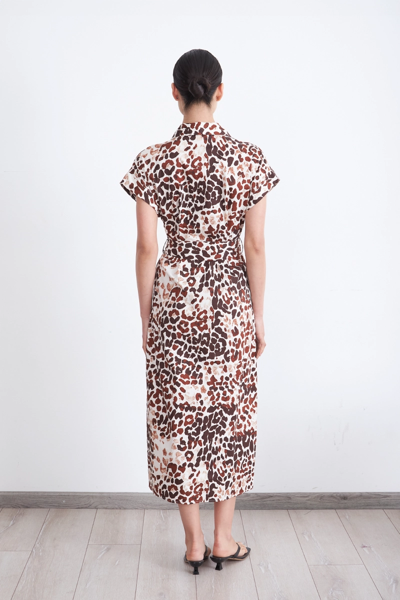 VESTIDO ALGODÓN MUJER NICOPOLY CAFÉ SAFARI CUELLO CAMISERO - 4