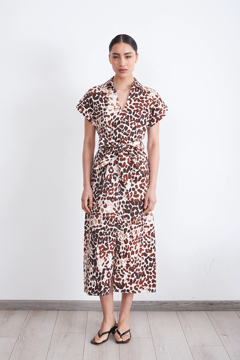 VESTIDO ALGODÓN MUJER NICOPOLY CAFÉ SAFARI CUELLO CAMISERO - 5