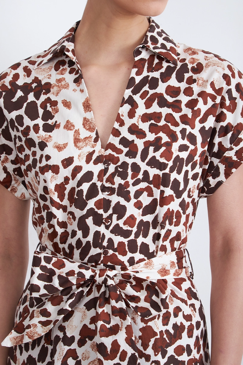 VESTIDO ALGODÓN MUJER NICOPOLY CAFÉ SAFARI CUELLO CAMISERO - 6