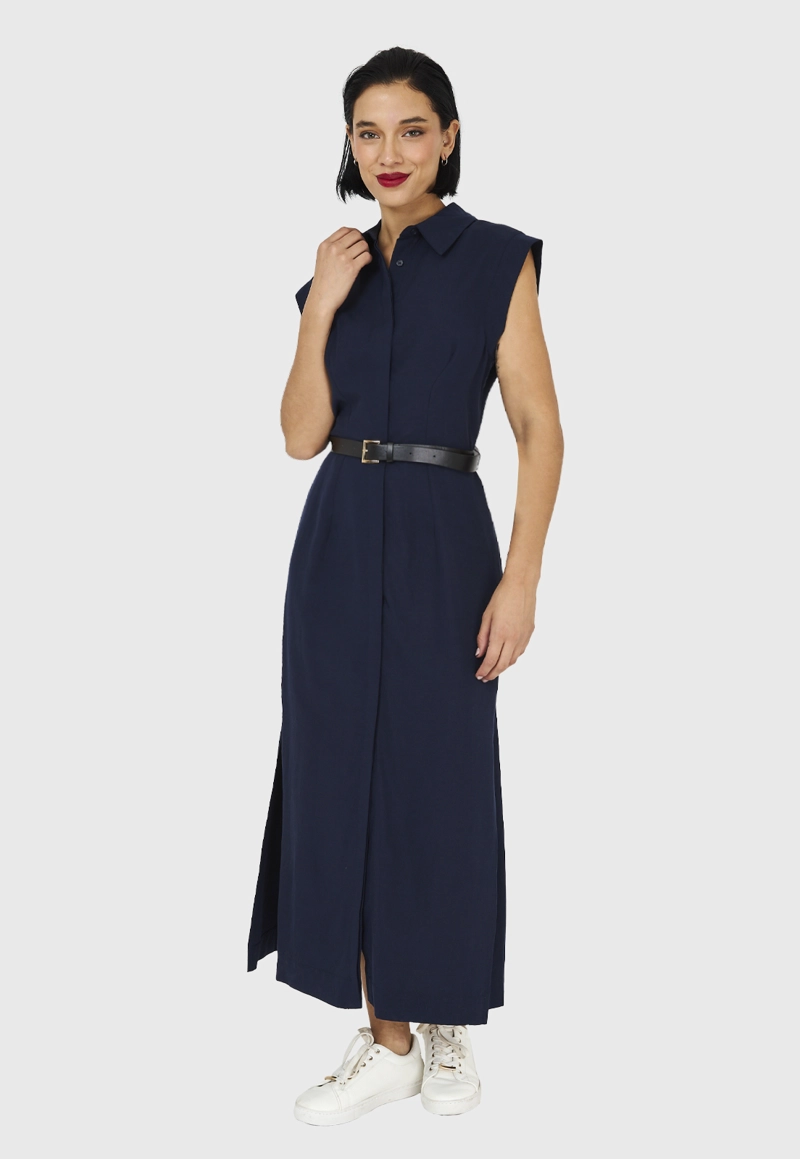 VESTIDO CAMISERO MUJER NICOPOLY AZUL MARINO CINTURÓN - 2