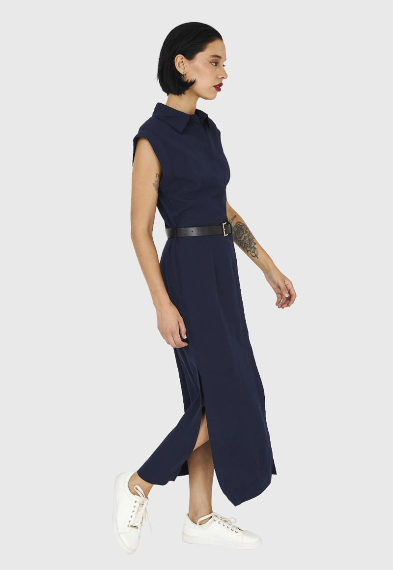 VESTIDO CAMISERO MUJER NICOPOLY AZUL MARINO CINTURÓN - 3