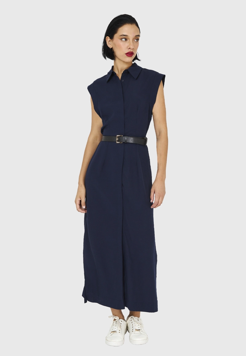 VESTIDO CAMISERO MUJER NICOPOLY AZUL MARINO CINTURÓN - 5