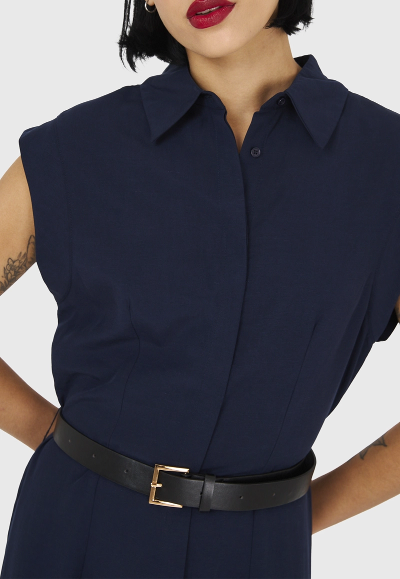 VESTIDO CAMISERO MUJER NICOPOLY AZUL MARINO CINTURÓN - 6