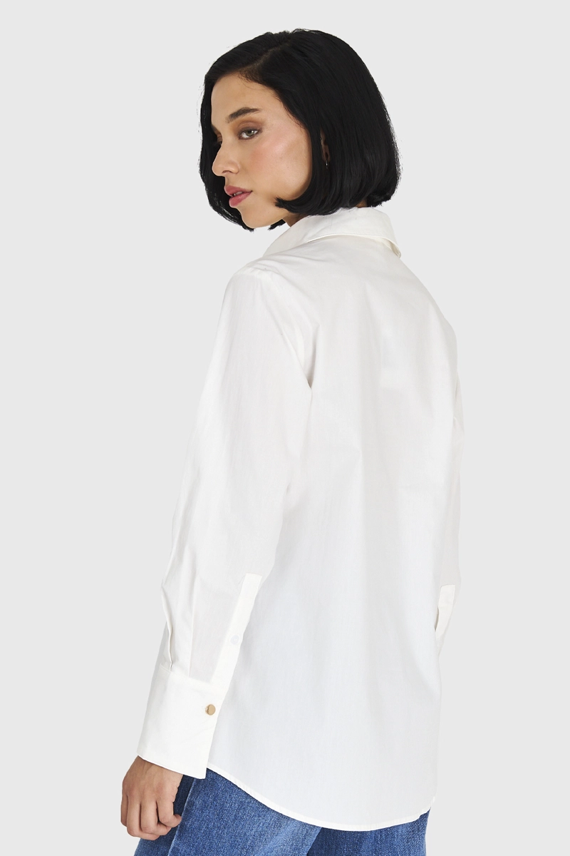CAMISA ALGODÓN MUJER NICOPOLY BLANCO BÁSICA - 4