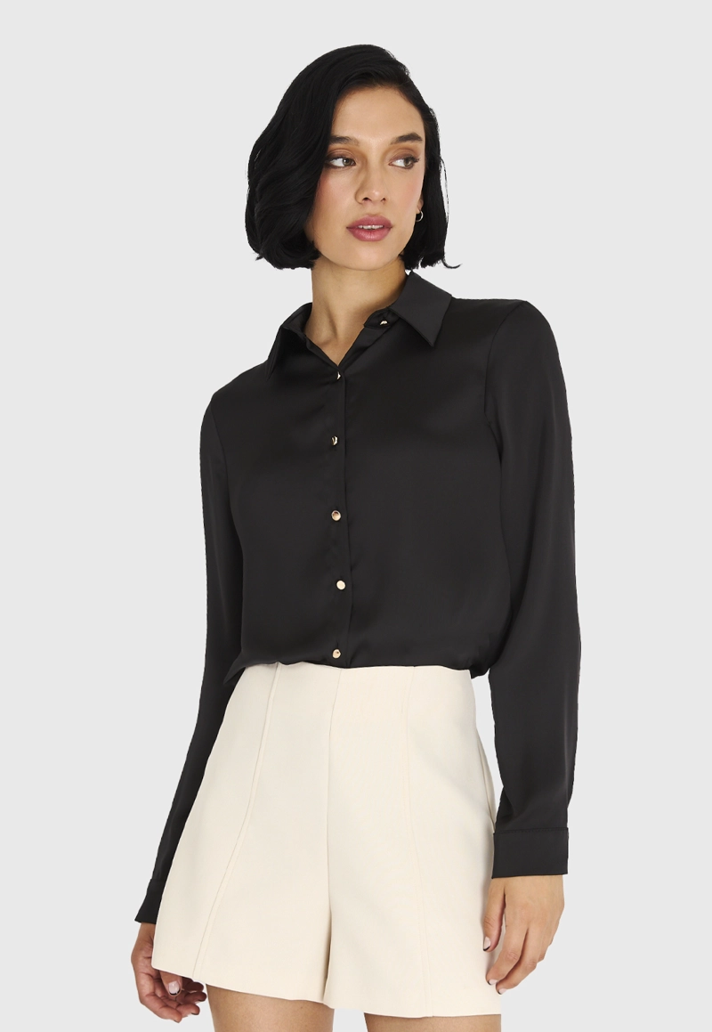 CAMISA MUJER NICOPOLY NEGRO BÁSICA TIPO SATÍN - 1