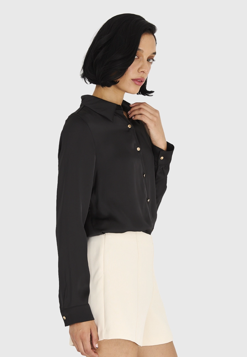 CAMISA MUJER NICOPOLY NEGRO BÁSICA TIPO SATÍN - 3