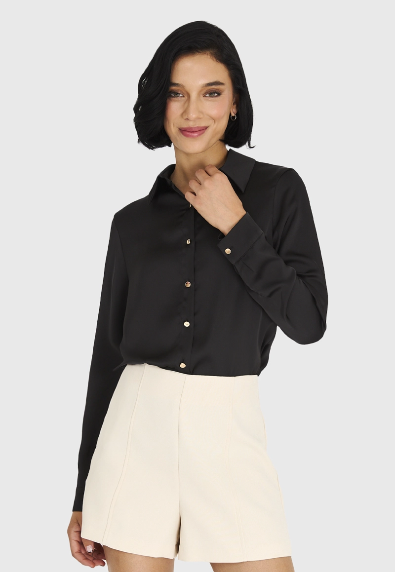 CAMISA MUJER NICOPOLY NEGRO BÁSICA TIPO SATÍN - 5