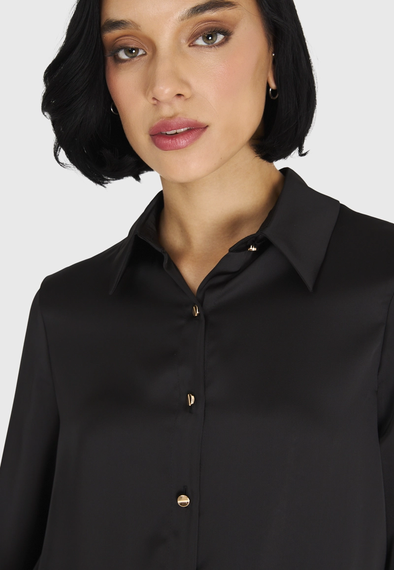 CAMISA MUJER NICOPOLY NEGRO BÁSICA TIPO SATÍN - 6