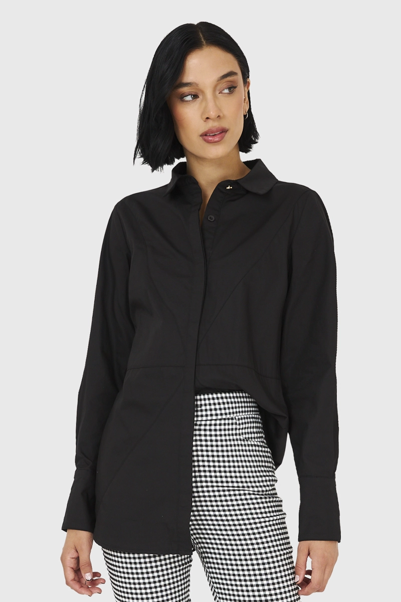 CAMISA ALGODÓN MUJER NICOPOLY NEGRO BÁSICA - 1