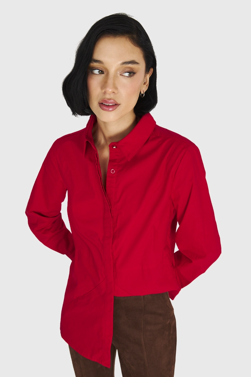 CAMISA ALGODÓN MUJER NICOPOLY ROJO BÁSICA - 1