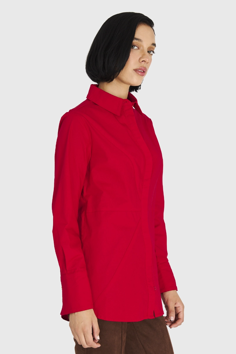 CAMISA ALGODÓN MUJER NICOPOLY ROJO BÁSICA - 3