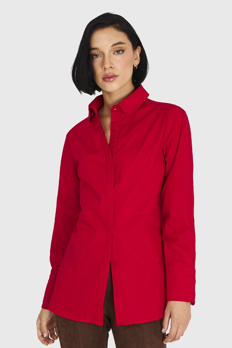 CAMISA ALGODÓN MUJER NICOPOLY ROJO BÁSICA - 5