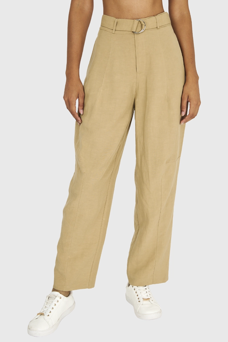 PANTALÓN MUJER NICOPOLY CAQUI LAZO HEBILLA - 1