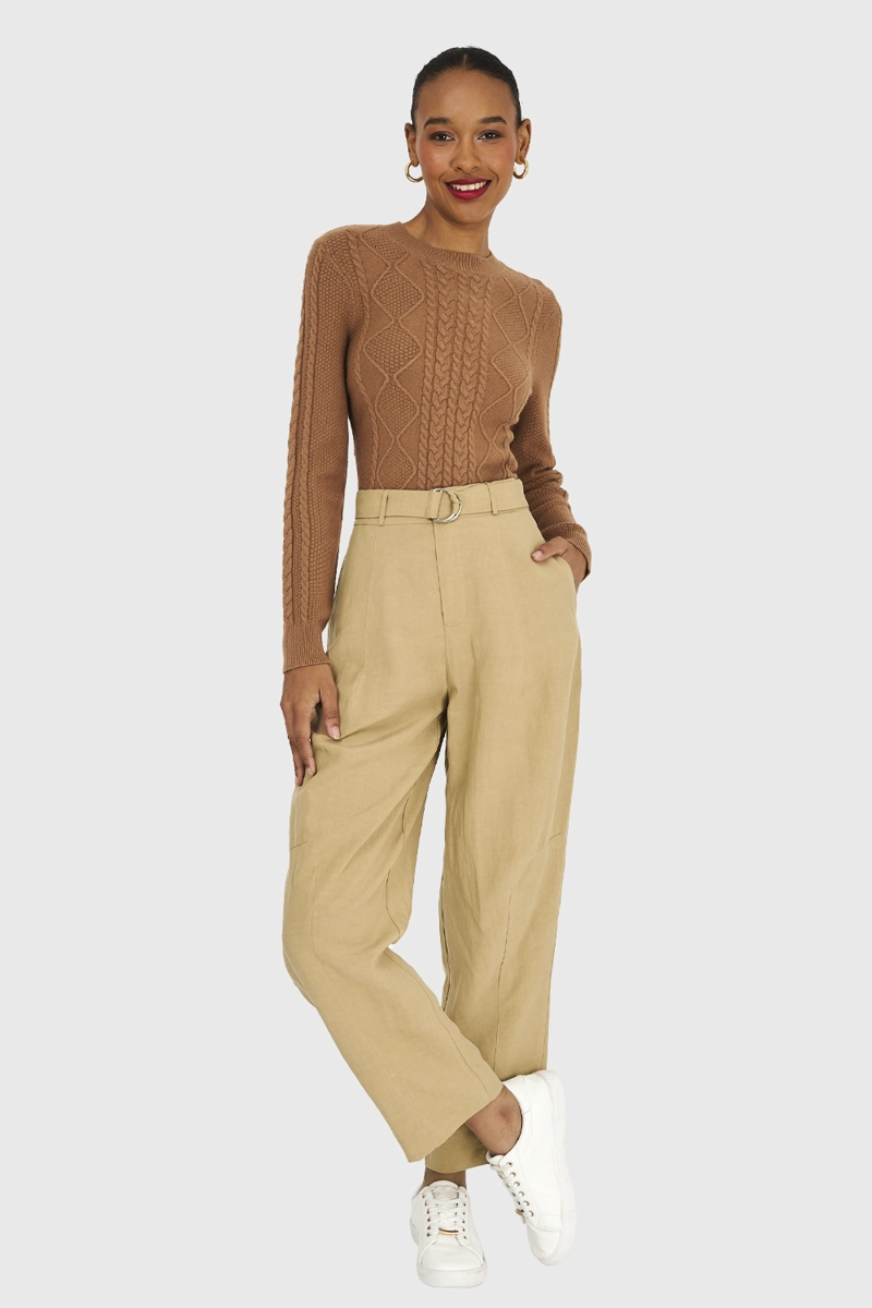 PANTALÓN MUJER NICOPOLY CAQUI LAZO HEBILLA - 2