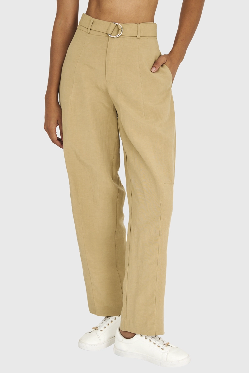 PANTALÓN MUJER NICOPOLY CAQUI LAZO HEBILLA - 5