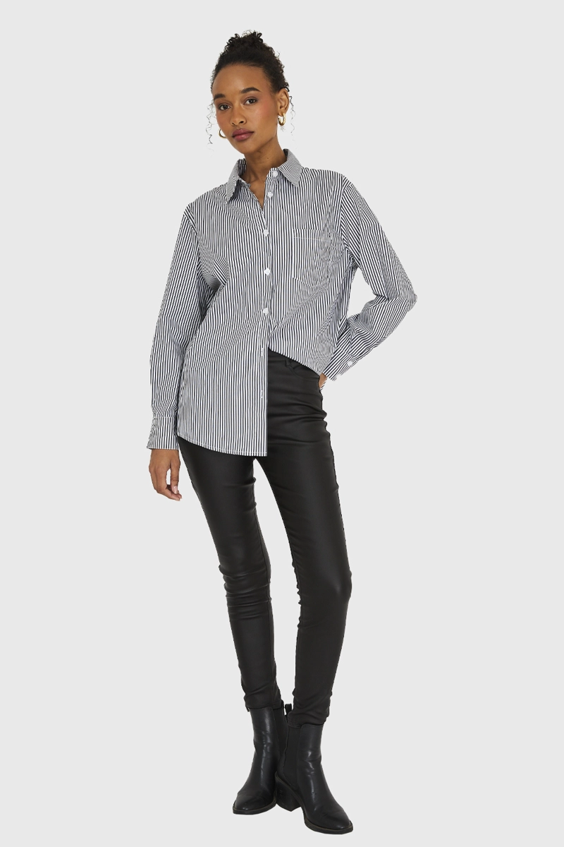 CAMISA ALGODÓN MUJER NICOPOLY NEGRO RAYAS - 2