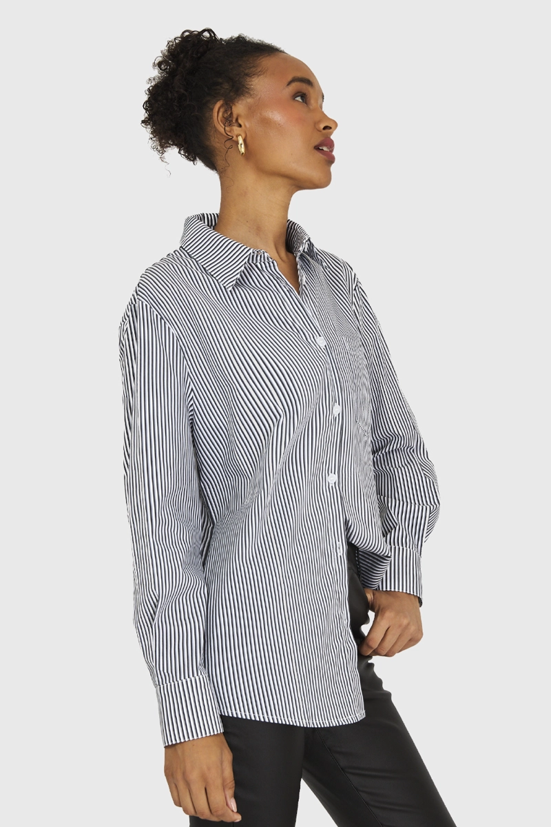 CAMISA ALGODÓN MUJER NICOPOLY NEGRO RAYAS - 3