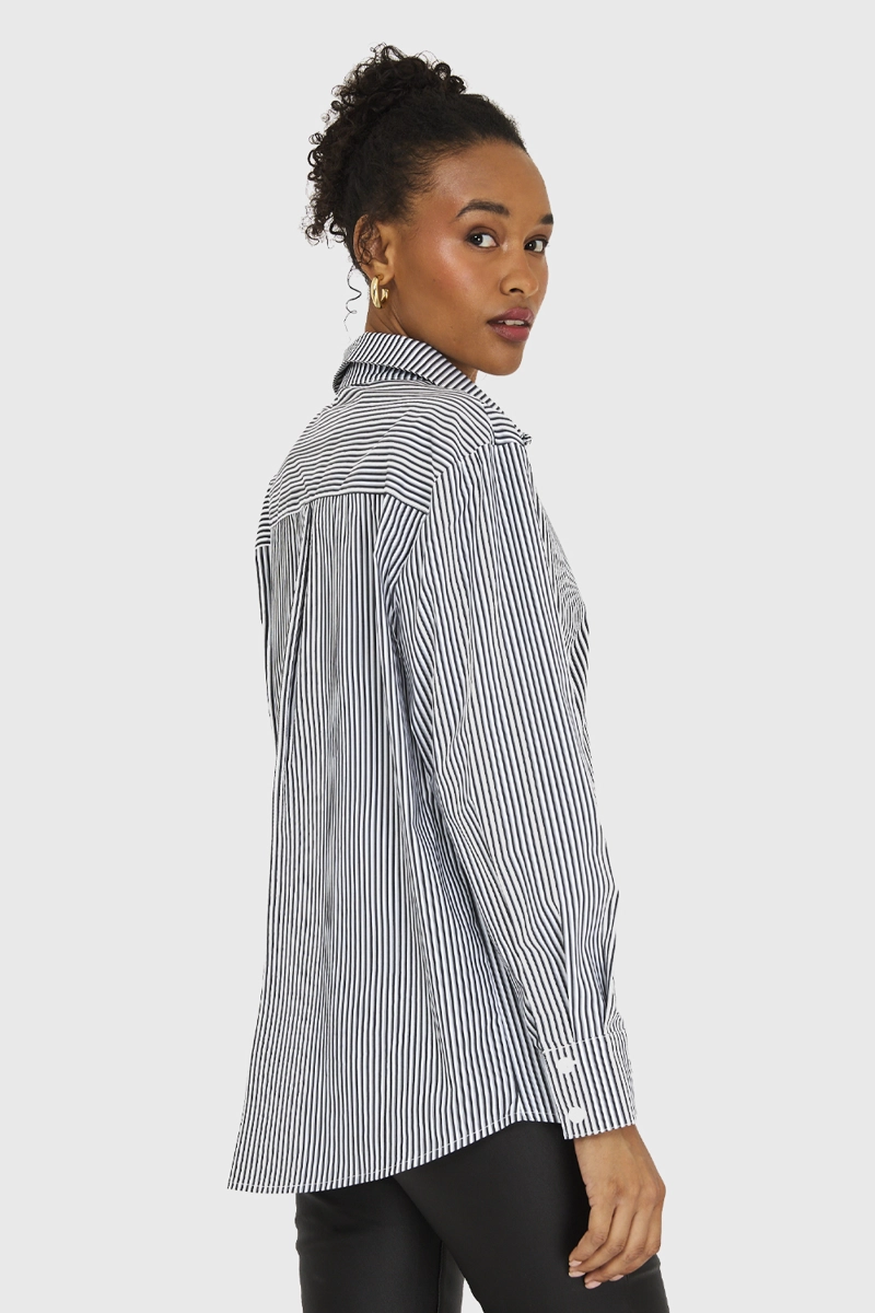 CAMISA ALGODÓN MUJER NICOPOLY NEGRO RAYAS - 4