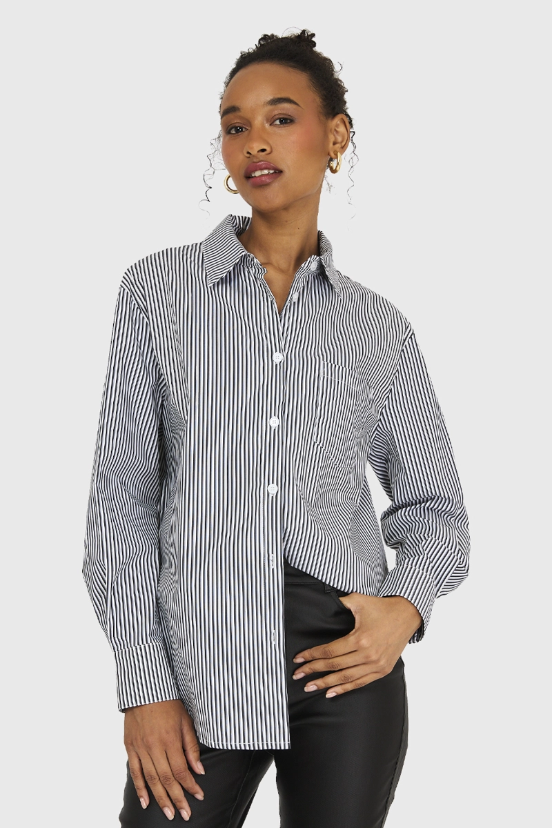 CAMISA ALGODÓN MUJER NICOPOLY NEGRO RAYAS - 5
