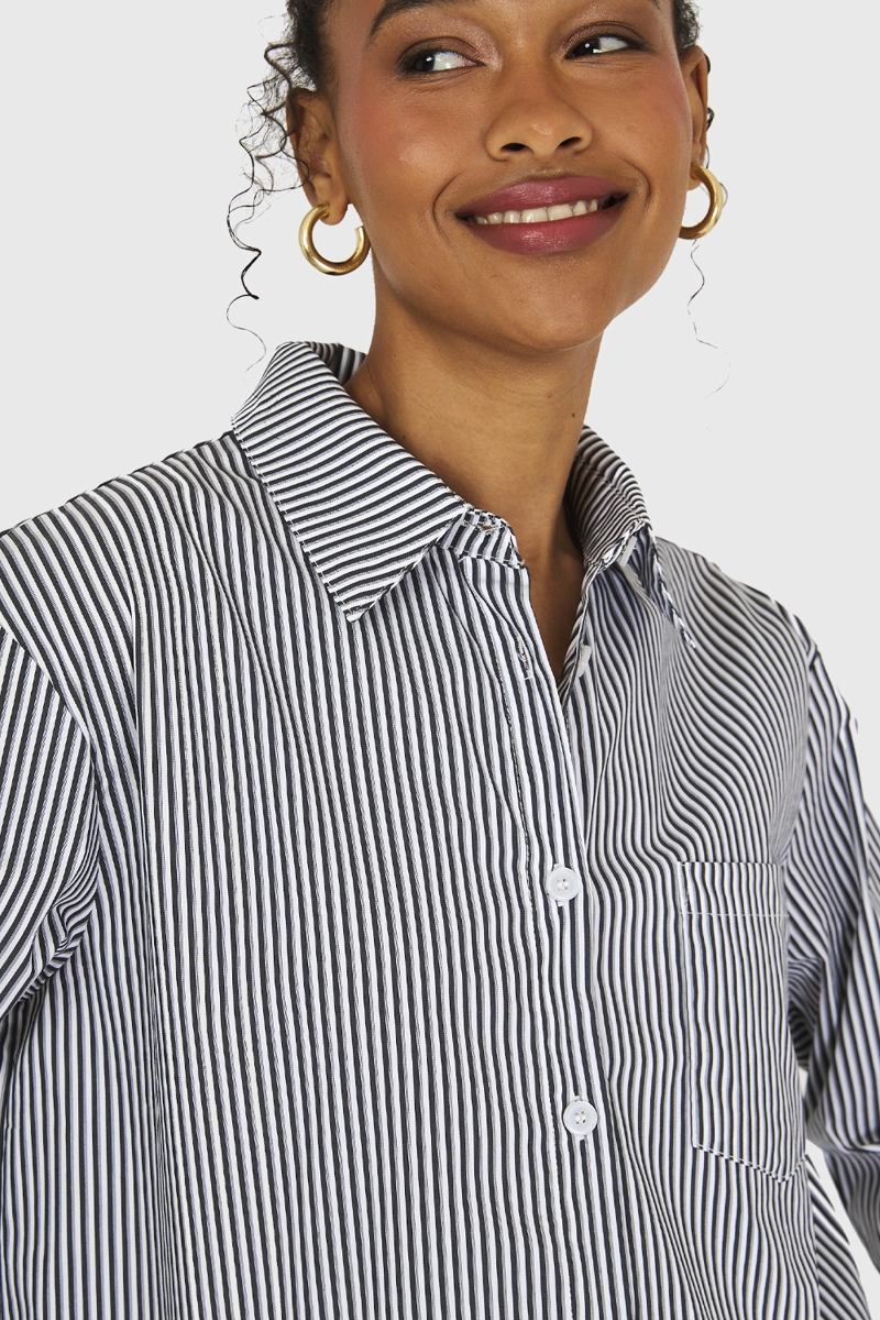 CAMISA ALGODÓN MUJER NICOPOLY NEGRO RAYAS - 6