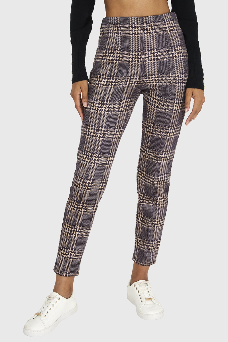 CALZA MUJER NICOPOLY CAFÉ CUADRILLÉ PIE POULE - 1