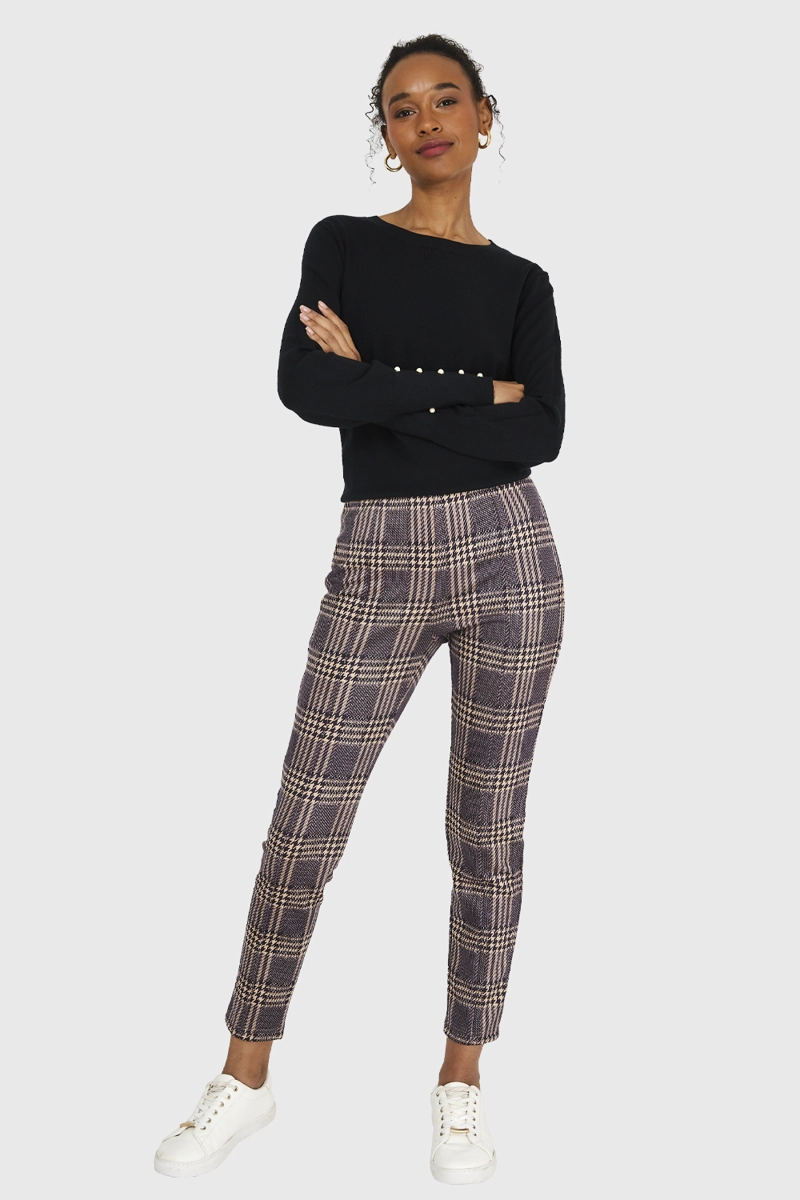 CALZA MUJER NICOPOLY CAFÉ CUADRILLÉ PIE POULE - 2