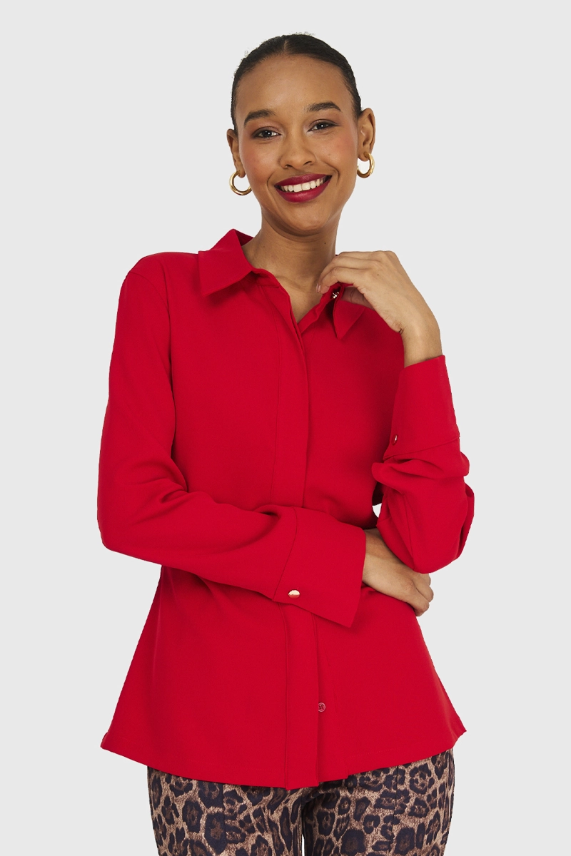 CAMISA MUJER NICOPOLY ROJO PLIEGUES CINTURA - 1