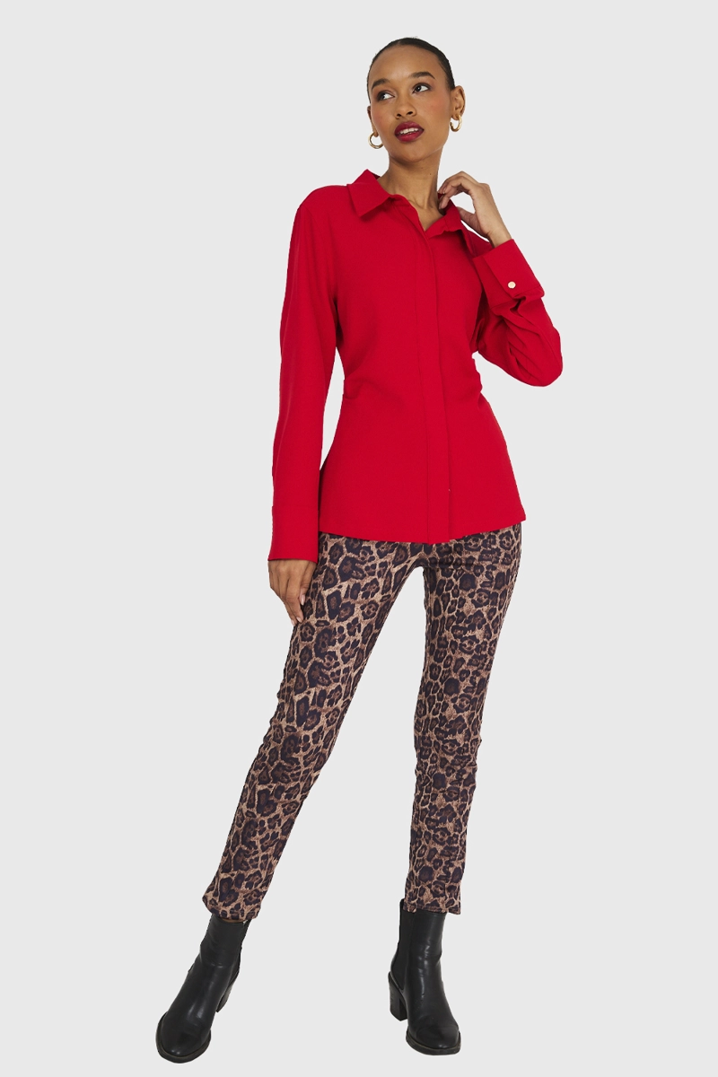 CAMISA MUJER NICOPOLY ROJO PLIEGUES CINTURA - 2