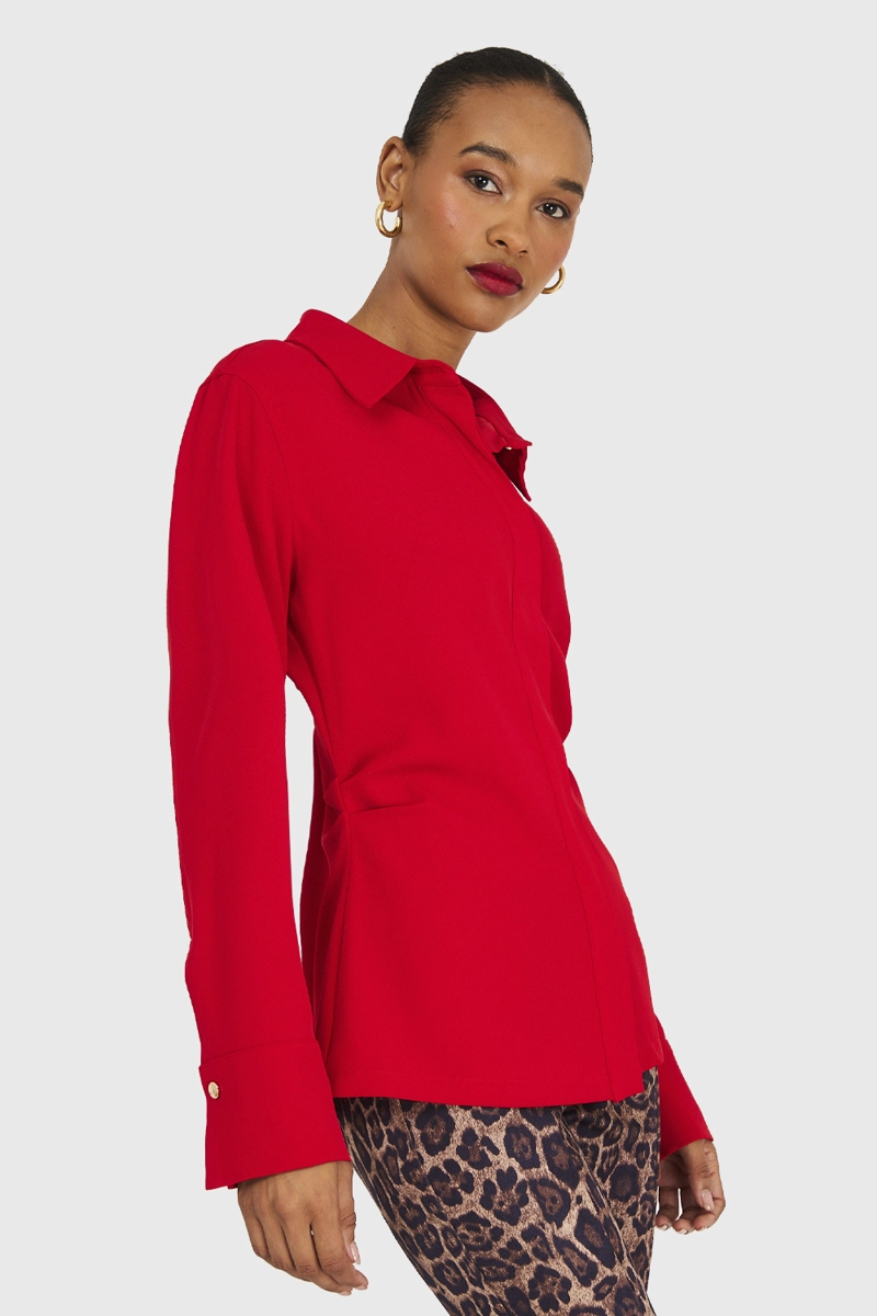 CAMISA MUJER NICOPOLY ROJO PLIEGUES CINTURA - 3