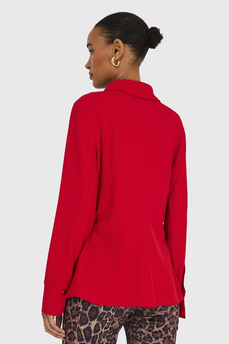 CAMISA MUJER NICOPOLY ROJO PLIEGUES CINTURA - 4