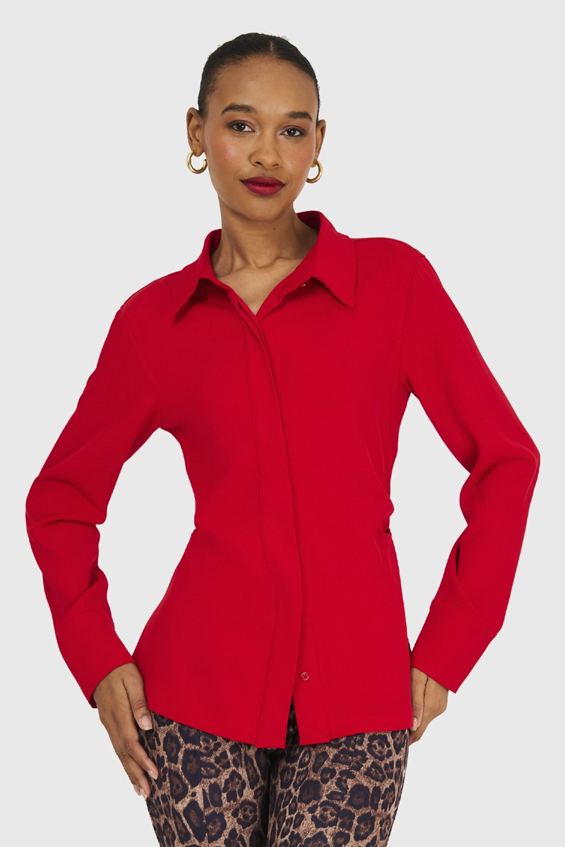 CAMISA MUJER NICOPOLY ROJO PLIEGUES CINTURA - 5