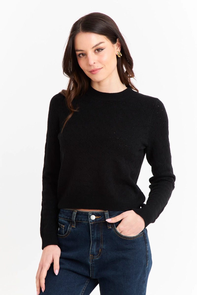 SWEATER MUJER NICOPOLY NEGRO BÁSICO CUELLO REDONDO - 1