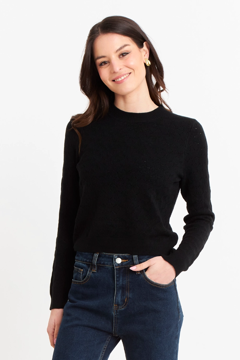SWEATER MUJER NICOPOLY NEGRO BÁSICO CUELLO REDONDO - 5