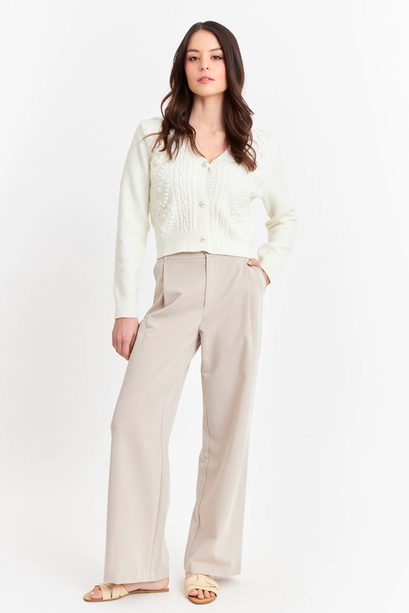 CÁRDIGAN MUJER NICOPOLY BLANCO INVIERNO CROP PERLAS - 2