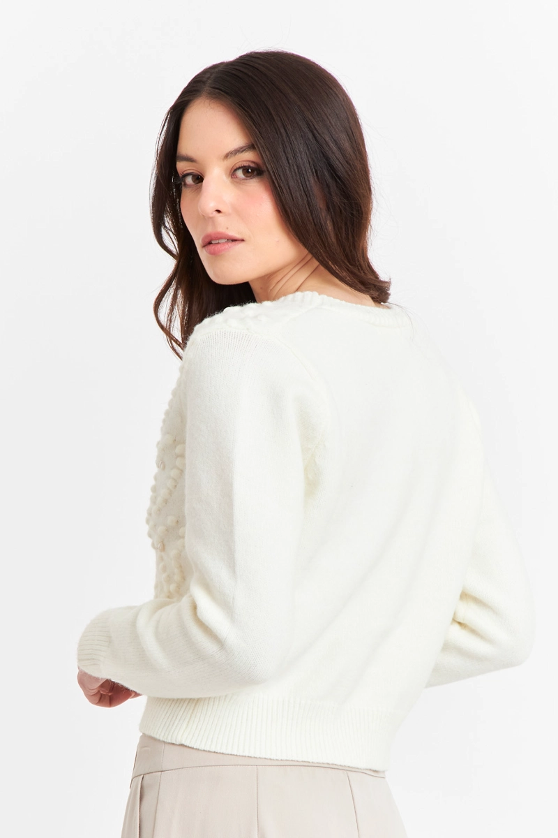 CÁRDIGAN MUJER NICOPOLY BLANCO INVIERNO CROP PERLAS - 4
