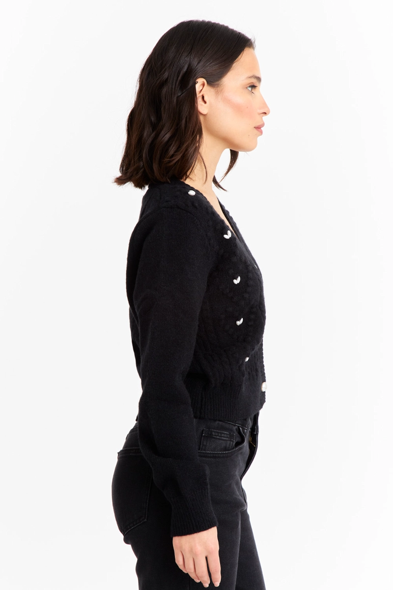 CÁRDIGAN MUJER NICOPOLY NEGRO CROP PERLAS - 3