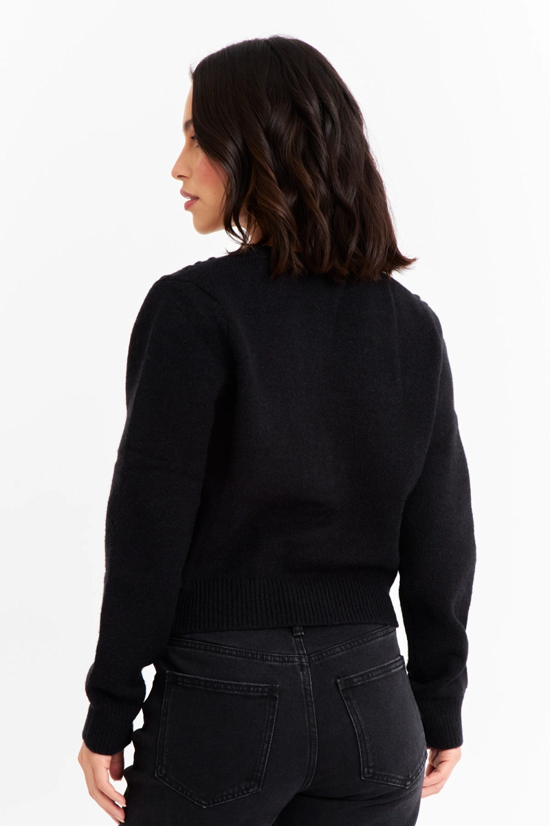CÁRDIGAN MUJER NICOPOLY NEGRO CROP PERLAS - 4
