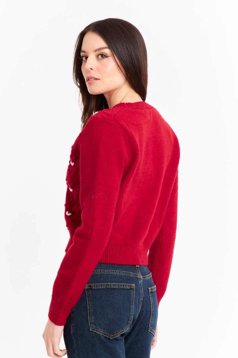 CÁRDIGAN MUJER NICOPOLY ROJO CROP PERLAS - 4