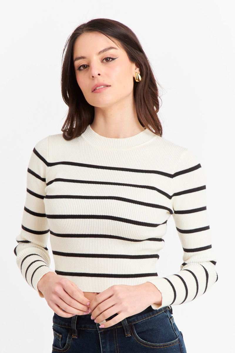 SWEATER MUJER NICOPOLY BLANCO INVIERNO RAYAS - 1