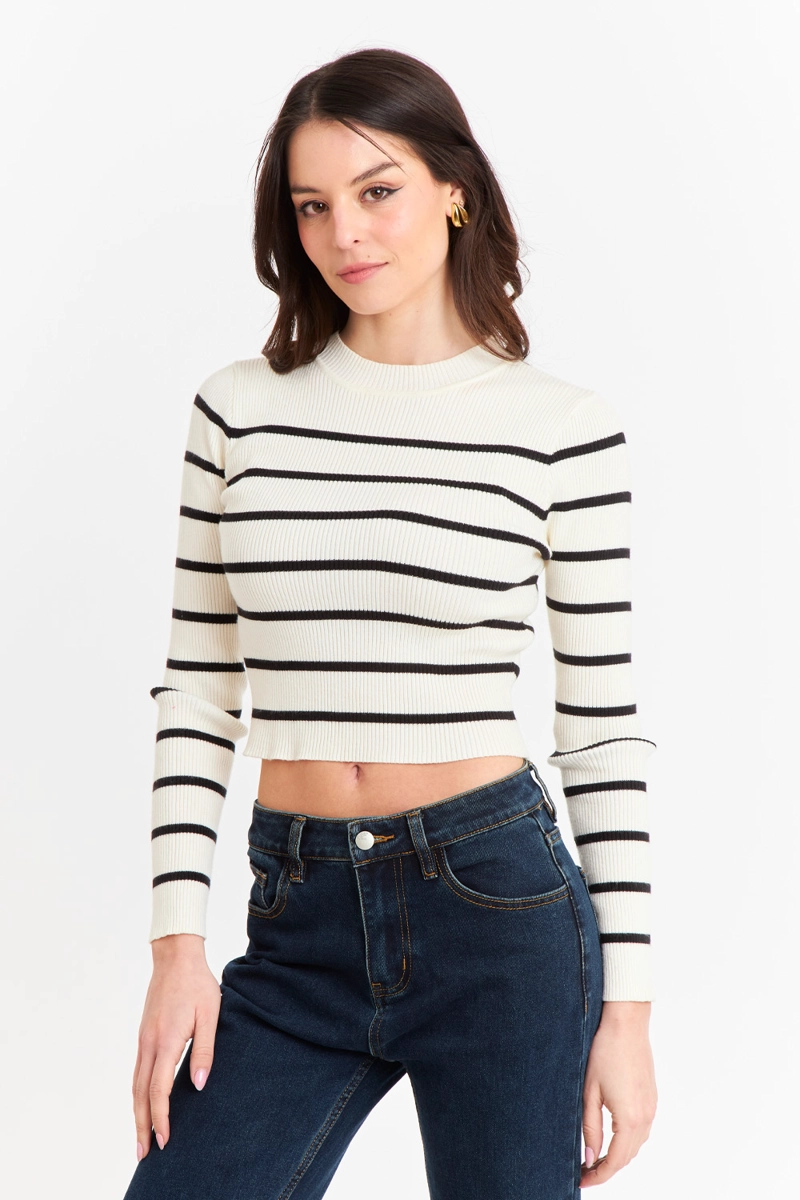 SWEATER MUJER NICOPOLY BLANCO INVIERNO RAYAS - 5
