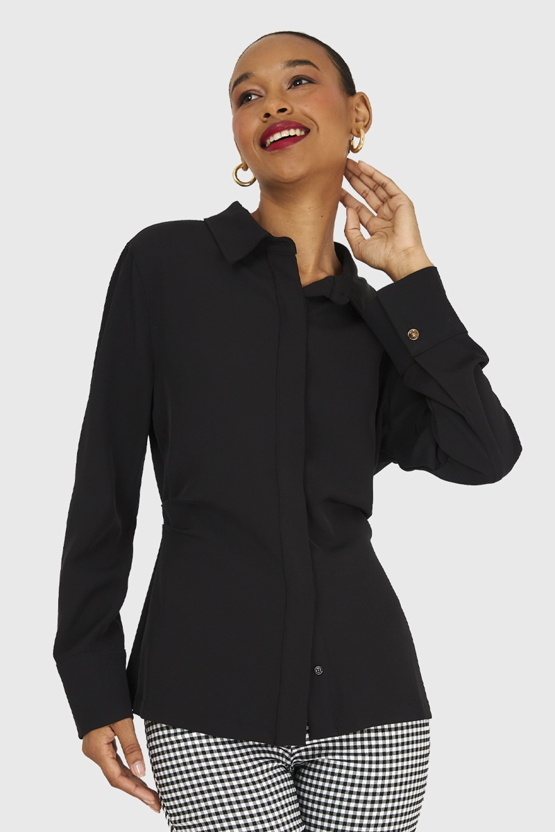 CAMISA MUJER NICOPOLY NEGRO PLIEGUES CINTURA - 1