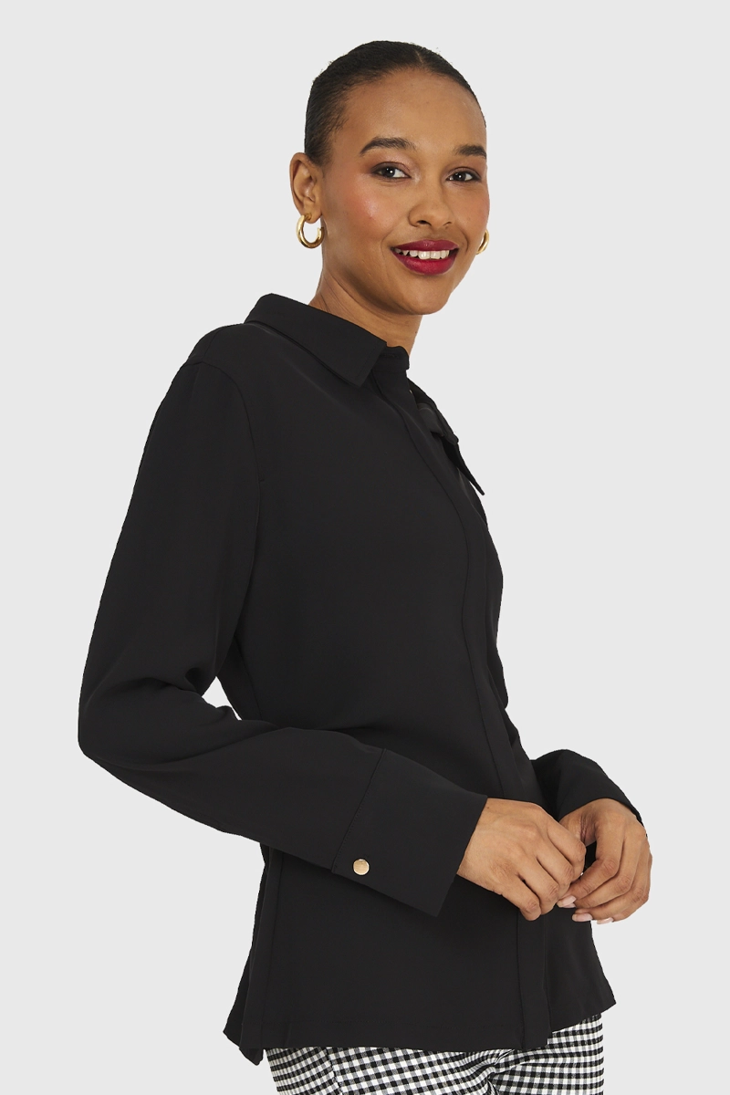 CAMISA MUJER NICOPOLY NEGRO PLIEGUES CINTURA - 3