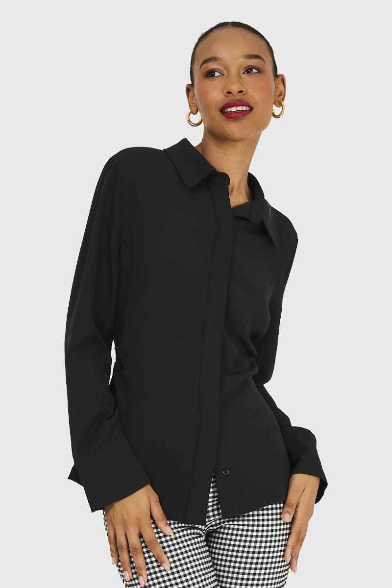CAMISA MUJER NICOPOLY NEGRO PLIEGUES CINTURA - 5