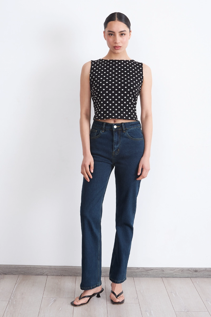 JEANS BASICO RECTO AZUL MARINO MUJER NICOPOLY - 2