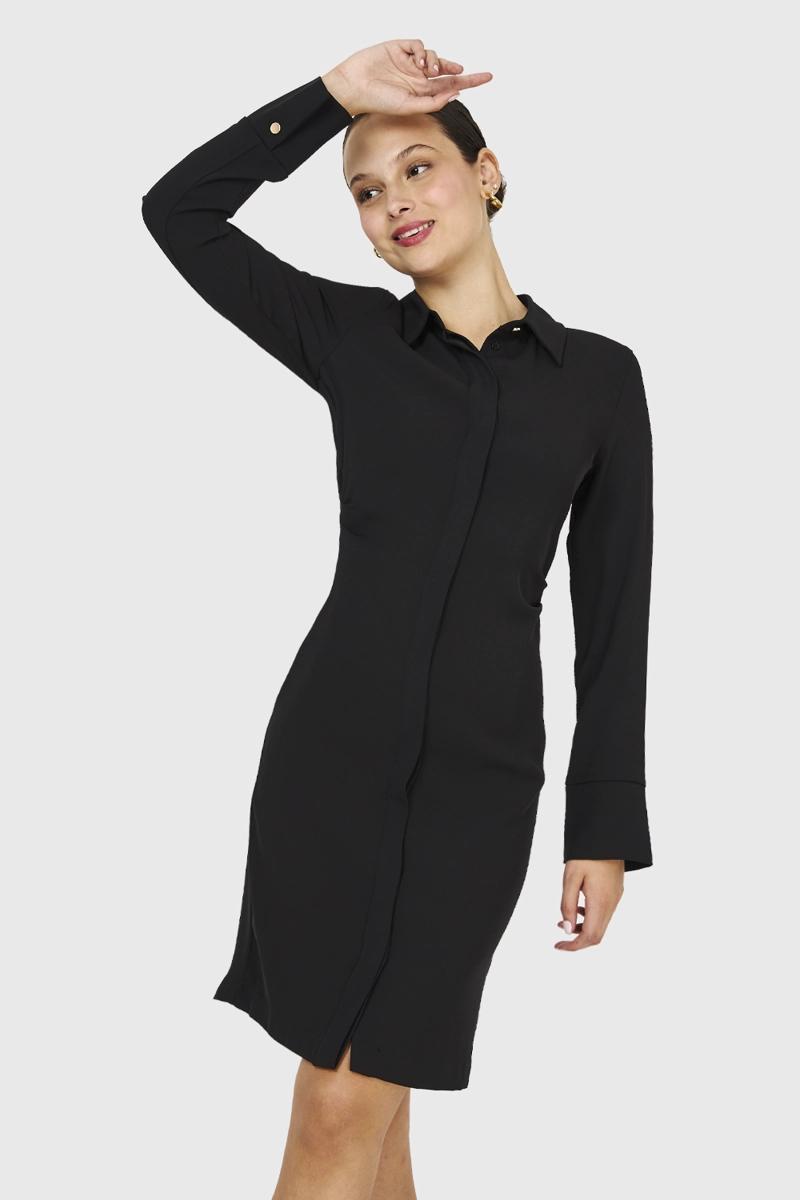 VESTIDO PLIEGUES EN CINTURA NEGRO NICOPOLY - 1