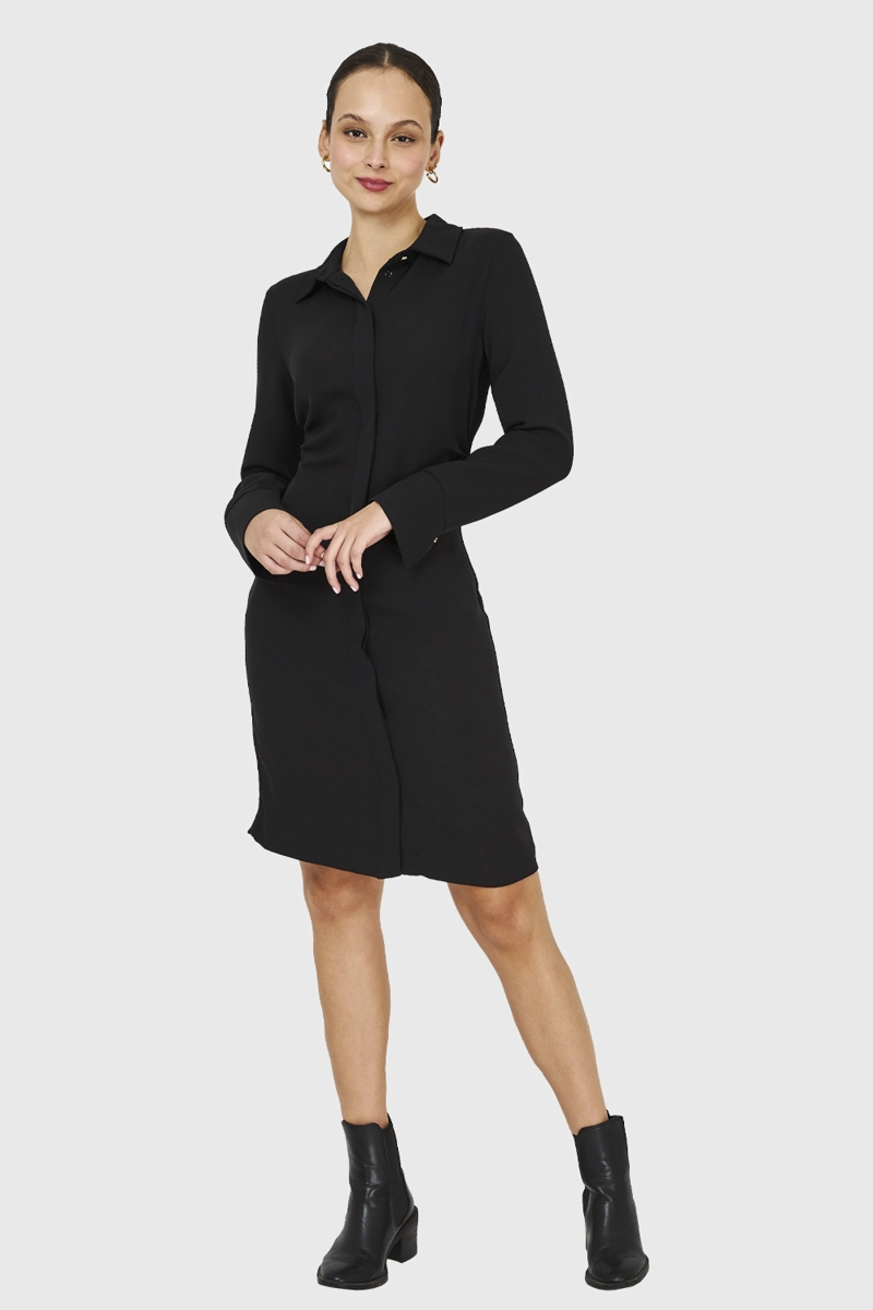 VESTIDO PLIEGUES EN CINTURA NEGRO NICOPOLY - 2