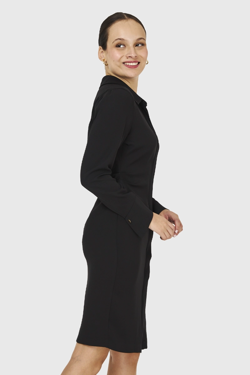 VESTIDO PLIEGUES EN CINTURA NEGRO NICOPOLY - 3