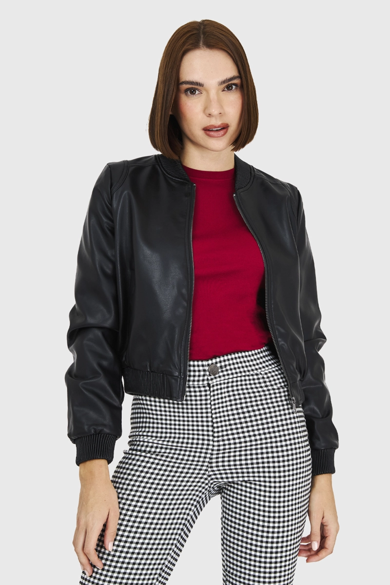 BOMBER ECOCUERO NEGRO NICOPOLY - 1